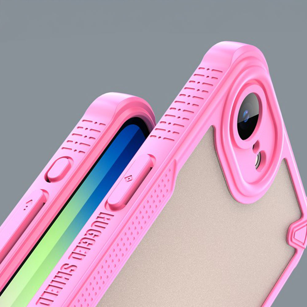 iPhone 16e Hybrid Bumper Hülle mit Air Cushion Fallschutz   Kameraschutz - Pink / Transparent (Matt)