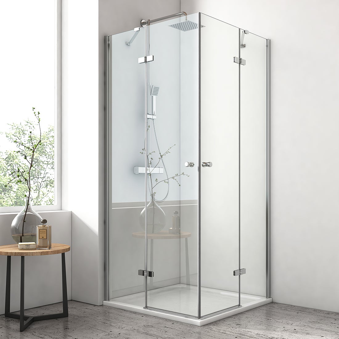 EMKE Hoekdouchecabine, Hoekinstapdouchescherm, 75x90cm, 185cm, met 5mm gehard veiligheidsglas nanocoating