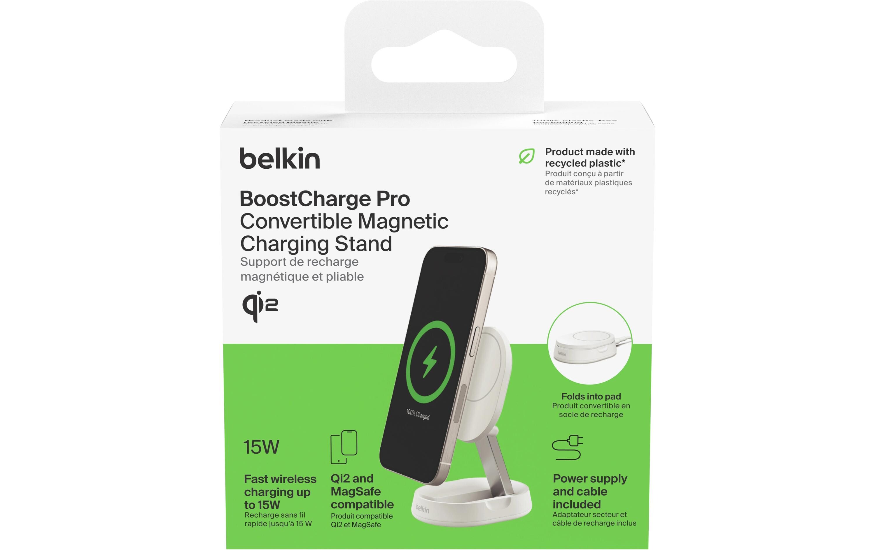 Wireless Charger Boost Charge Pro Weiss inkl. NetzteilVerstellbare kabellose magnetische Ladestation mit Qi2