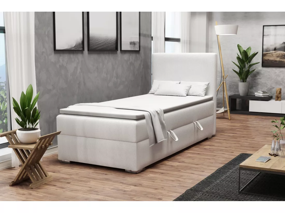 LIT SIMPLE avec topper Kiberg Mini côté droit, 100x200 cm, Soft 17 (Blanc)