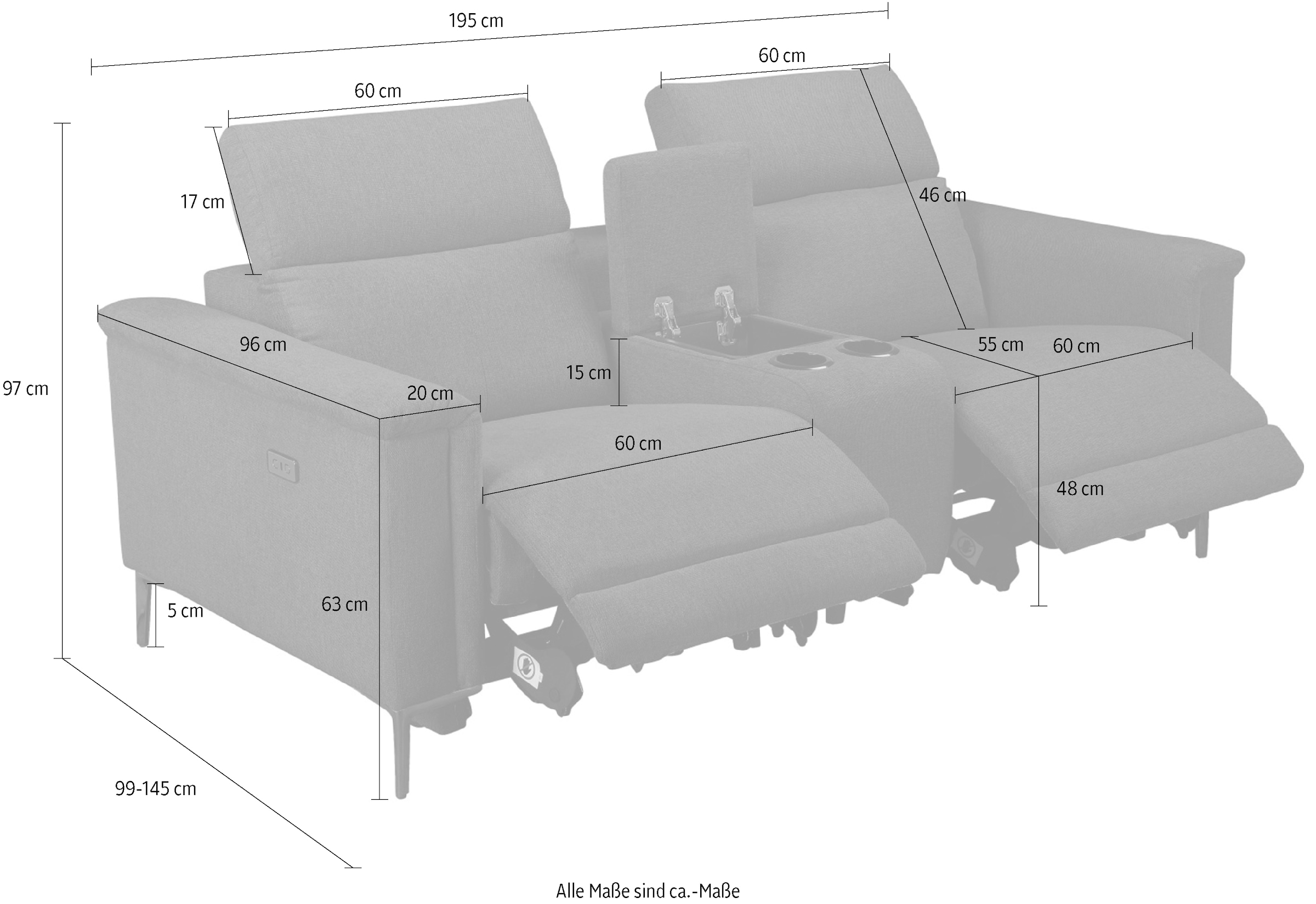 Home affaire 2-Sitzer »Lund, 2er-Kinosofa, TV-Sessel, Multimedia-Sofa, USB-A,« m. elektrischer o. manueller Relaxfunktion, Getränkehalter u. Staufach