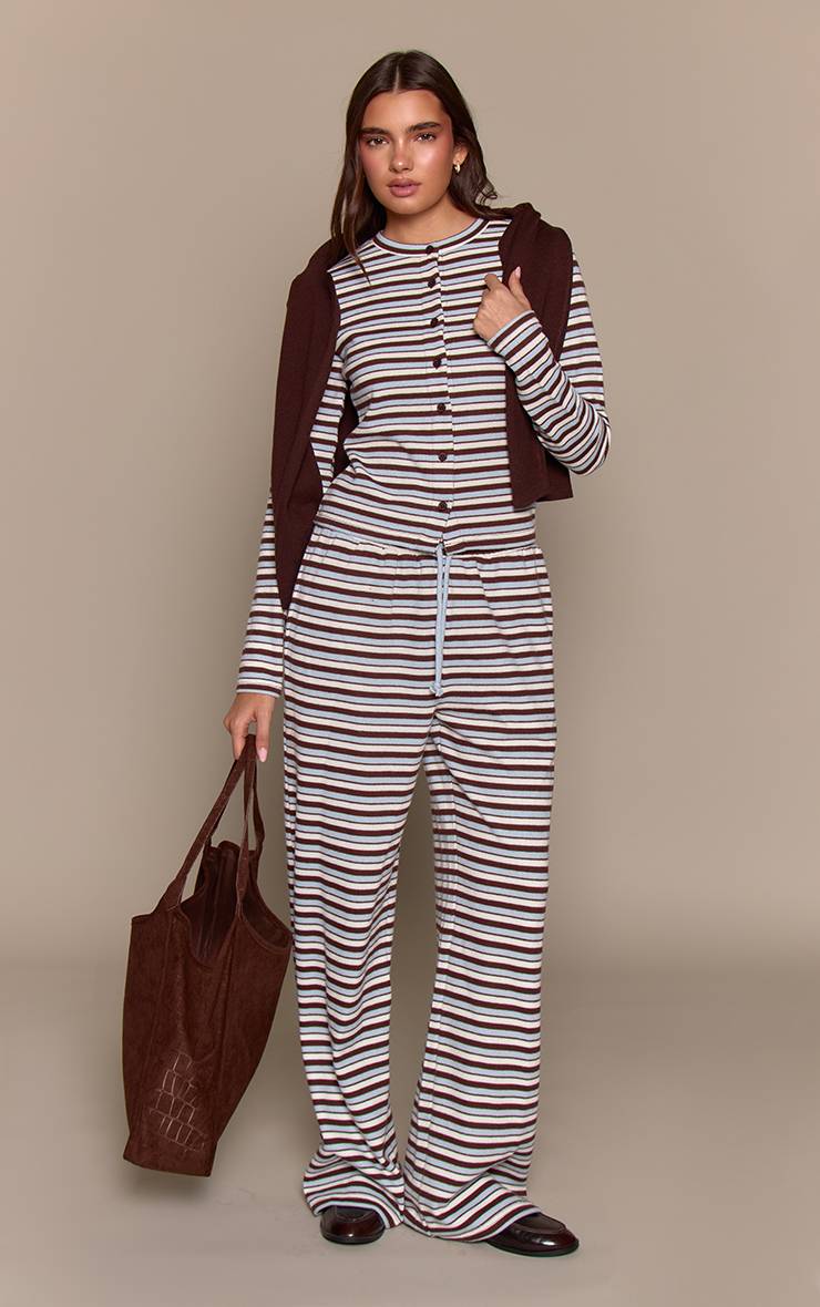 Bleu Clair Pantalon De Jogging Large À Rayures Toucher Doux