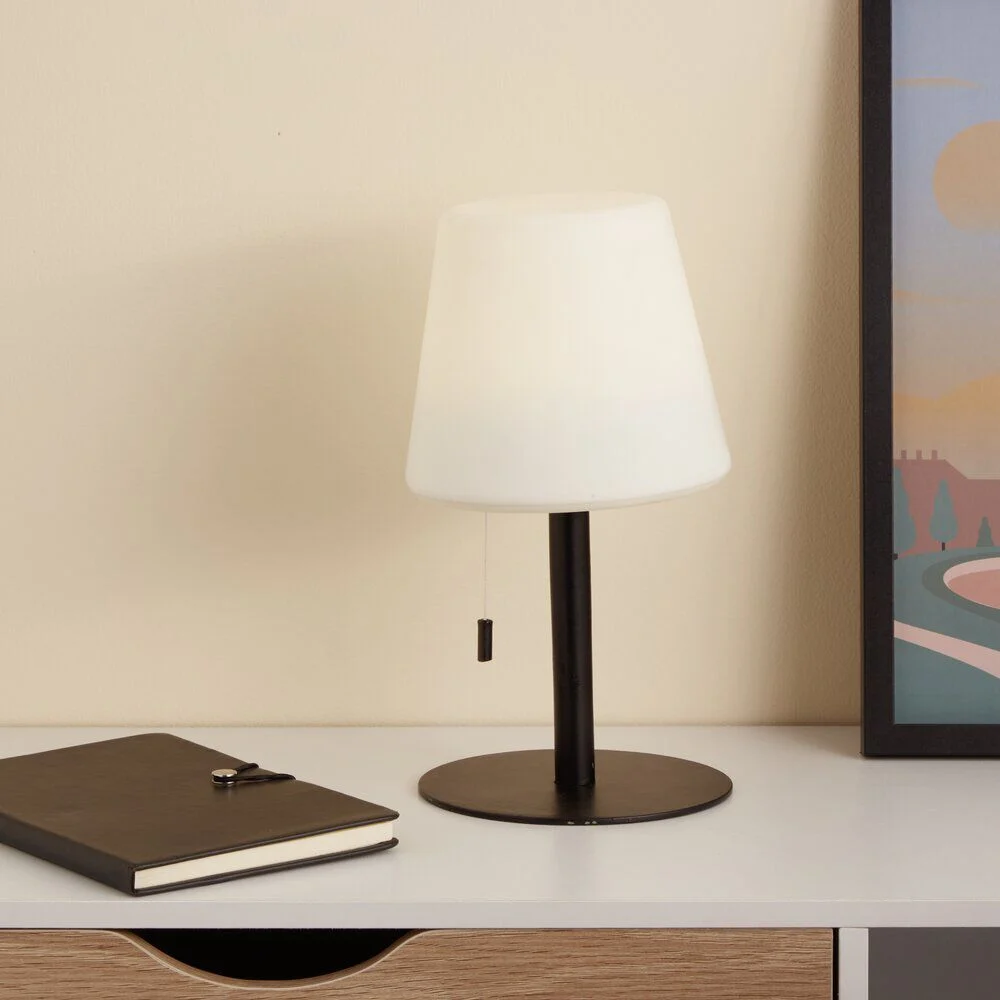 Lampe LED à tirette en polypropylène noir et blanc Ø15,5cm