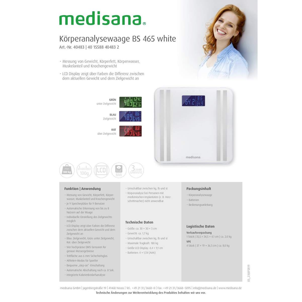 Körperanalysewaage BS465 Medisana weiss