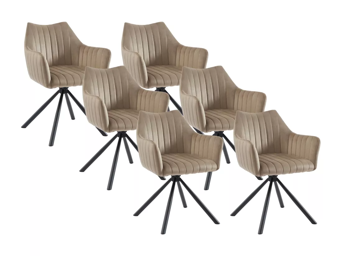 Lot de 6 chaises avec accoudoirs en velours et métal - Beige - IZIALI de Pascal MORABITO