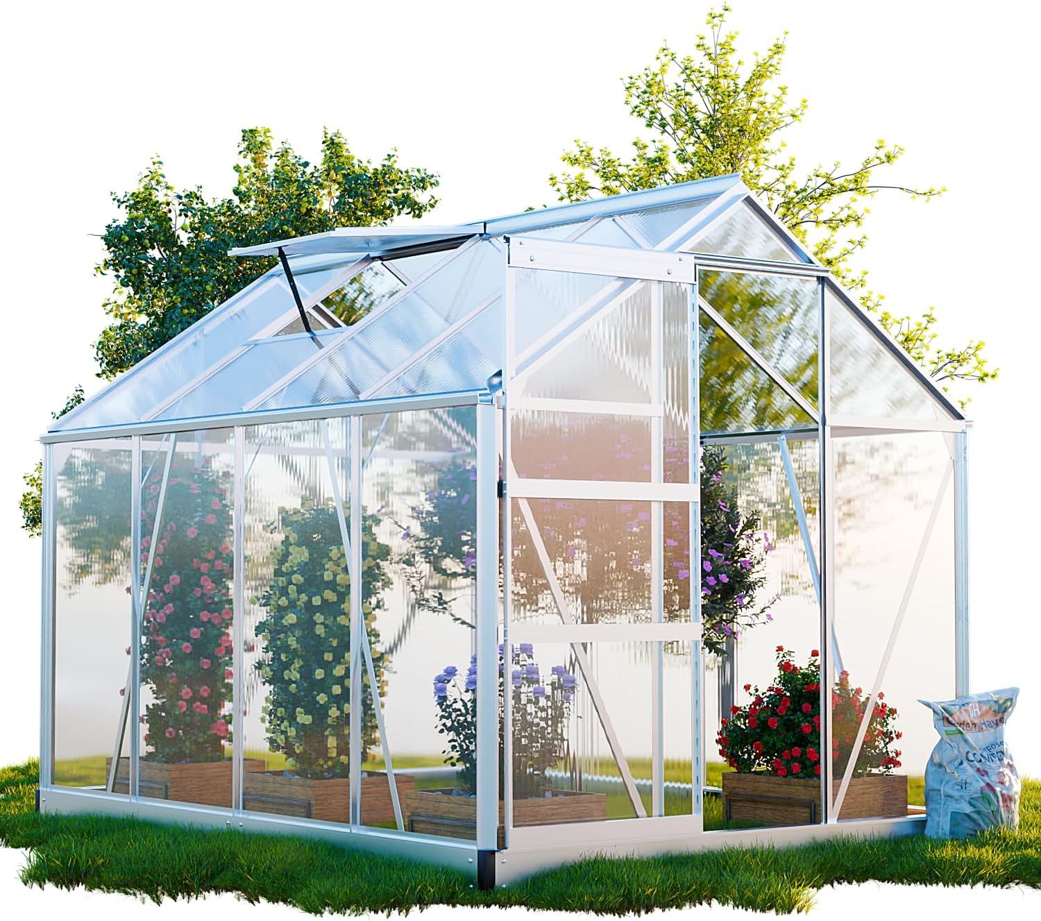Gewächshaus Neapel 250x190cm für den Garten, Alu Frühbeet inklusive Fundament, 2 Dachfenster Treibhaus Aufzucht Pflanzenhaus Tomatenhaus 4,75m² UV-Schutz