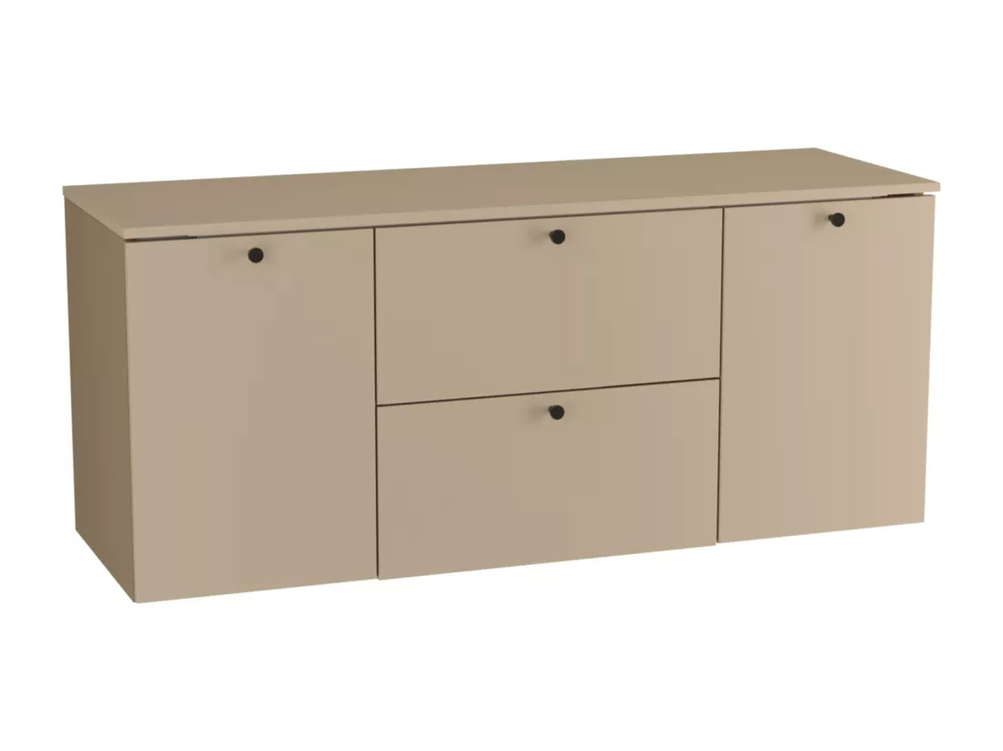 Meuble lavabo WENA, avec 2 portes et 2 tiroirs, fronts lisses, avec panier à linge, Beti, 140x60x47 cm, Cappuccino