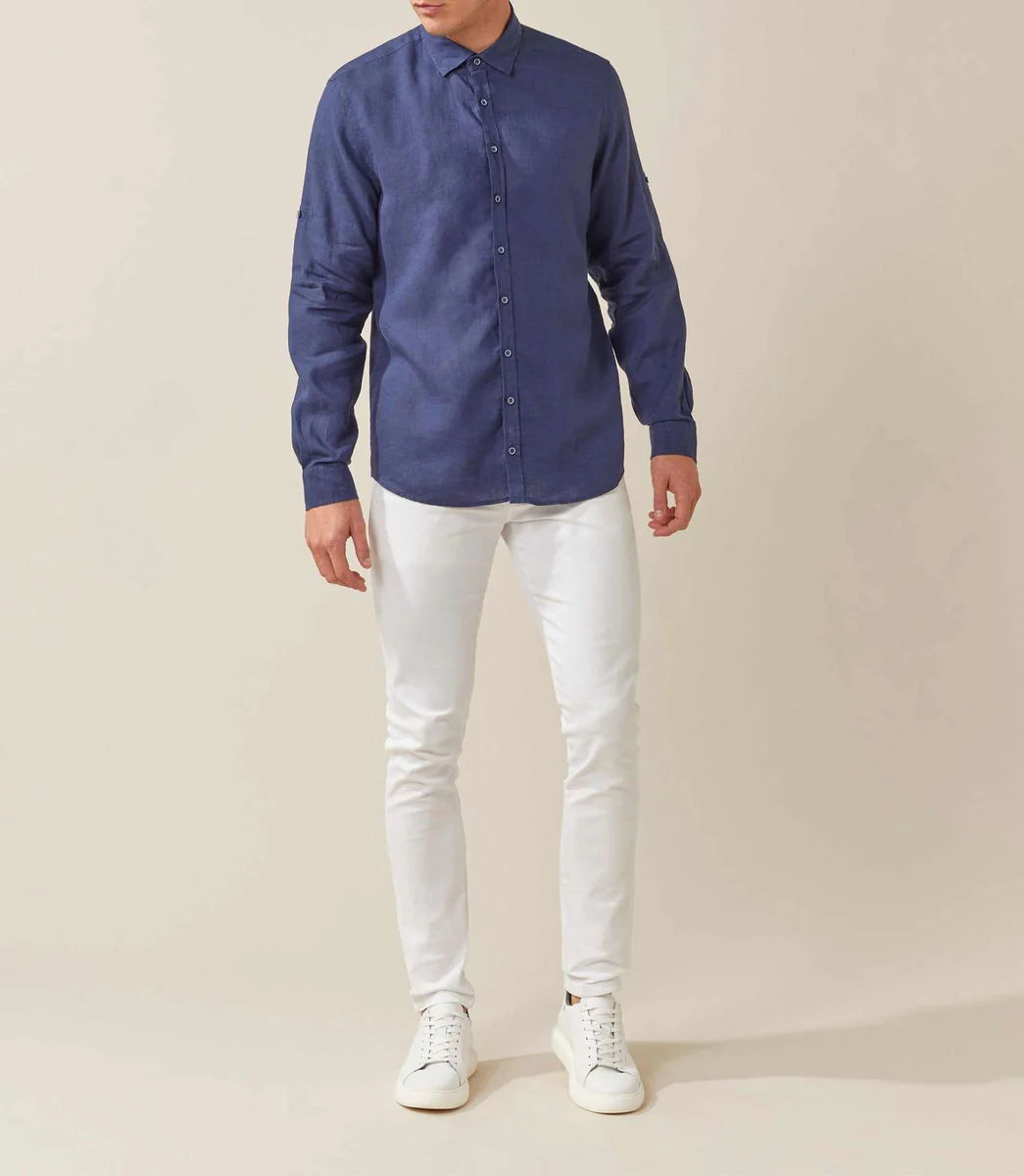 Chemise en lin casual marine 
