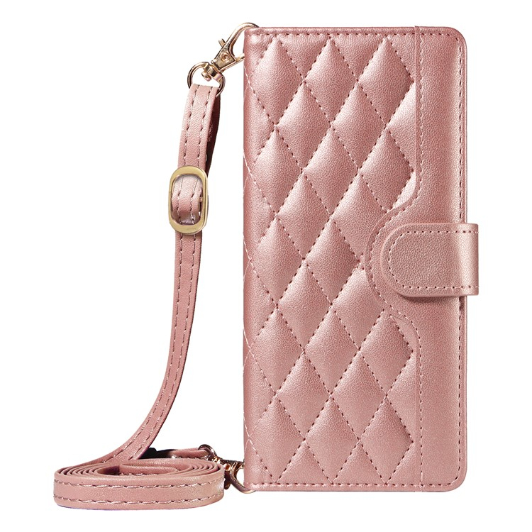 Samsung Galaxy S25  Plus / S24  Plus Necklace Leder Tasche Flip Cover Steppmuster inkl. Schultergurt - Roségold