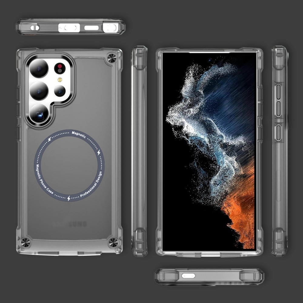 Samsung Galaxy S25 Ultra Hardcase Hülle mit Air Cushion Fallschutz MagSafe-Modul - Schwarz / Transparent