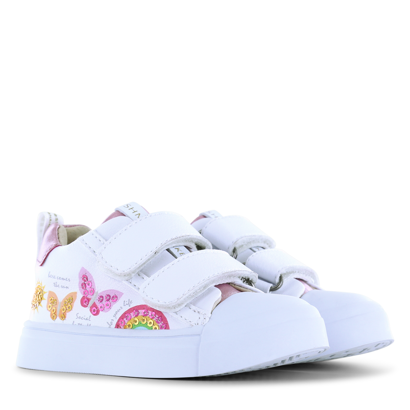 Shoesme witte sneaker met vlinders Metallic, Microfiber leer, Pailletten |