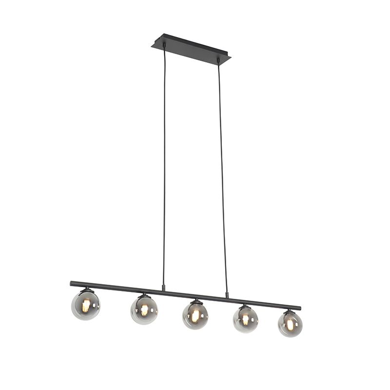 Moderne hanglamp zwart 100 cm 5-lichts met smoke glas - Athens