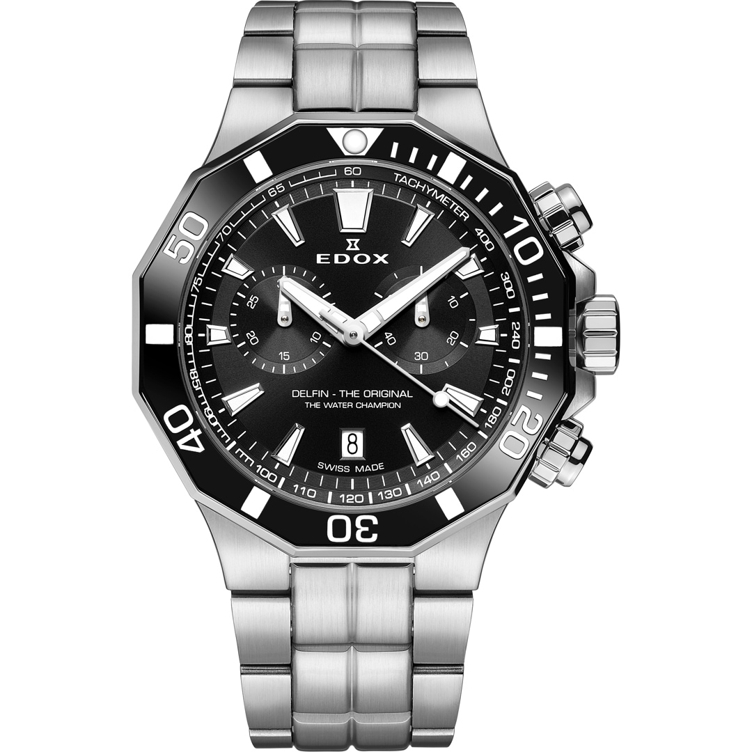Edox Delfin Chronograph Silbrig / Schwarz