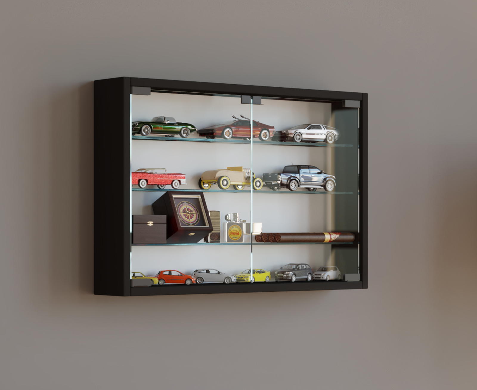 Hängevitrine MANDOSA M - schwarz - mit 3 Glasböden