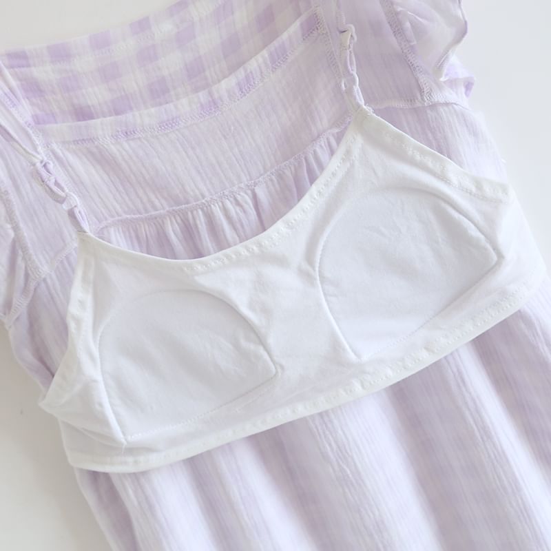 MelMount - Mouwloze pyjamajurk met ruitjesmotief en ruches