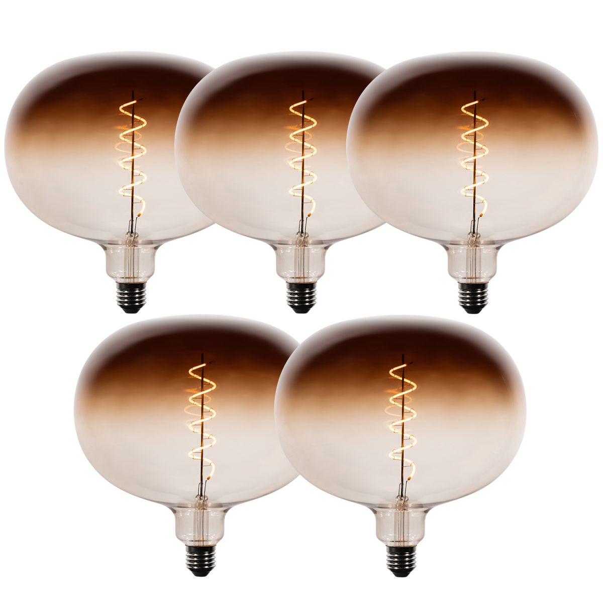 Set van 5 E27 dimbare LED lampen G220 bruin 4,9W 130 lm 1800K