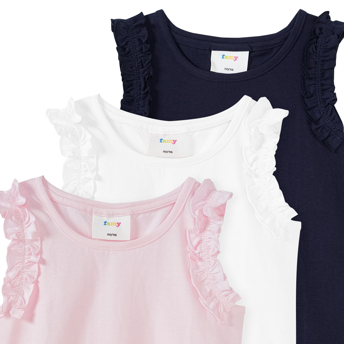 Famy 3 Mädchen Tops im Basic-Look hellrosa / weiss / dunkelblau