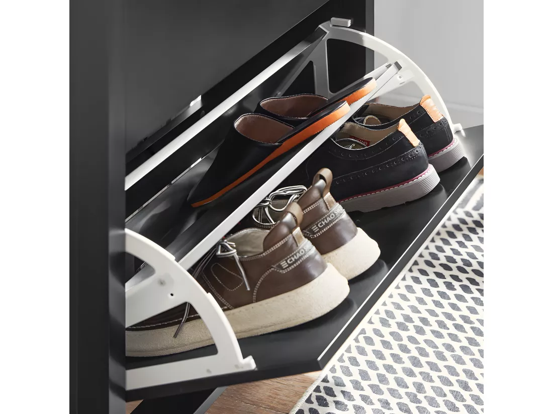SoBuy Armoire à Chaussures Commode à Chaussures Meuble de Rangement à Chaussures 2 abattants Meuble d'entrée Coffre Rangement pour Chaussures avec Un Grand Tiroir Noir – 80x25x108 cm, FSR89-SCH