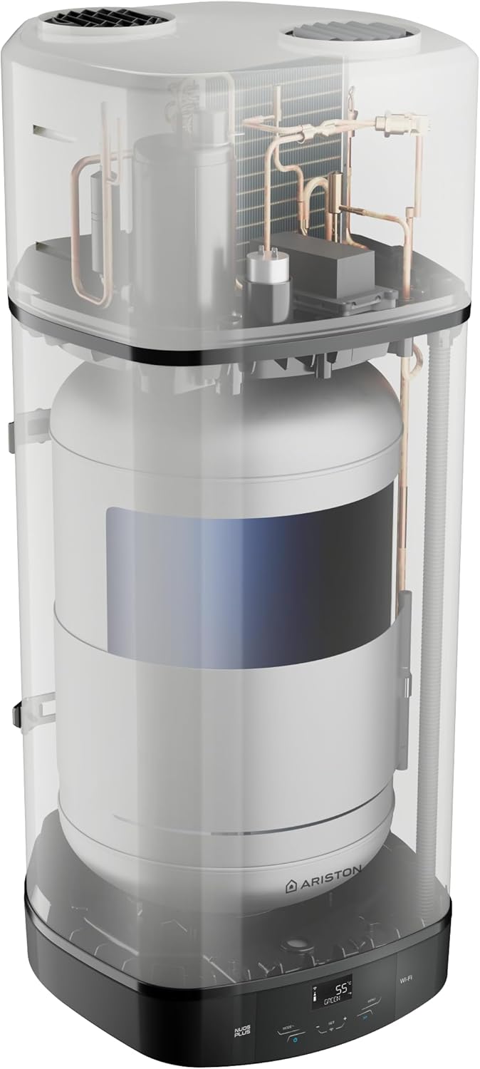 Ariston Nuos Plus S2 WLAN, 80 Liter, mit Aerothermie, energiesparend, leise, Fernbedienung, mobile App, 50,6 x 52 x 117,6, hergestellt für spanische Installation, Effizienz, A+ Bereich (A+/F)