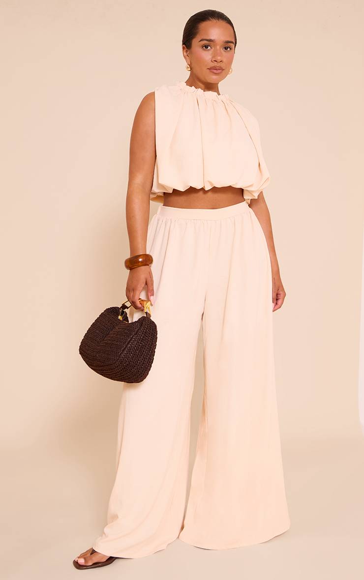 Crème Ensemble Coordonné Blouse Ballon En Satin Martelé Shape