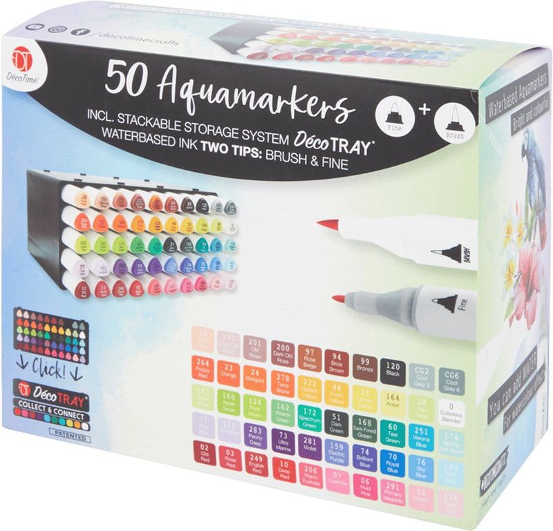 Decotime - Aquamarkers 50 stuks - Hoge kwaliteit markers - Waterstiften - Professionele stiften -