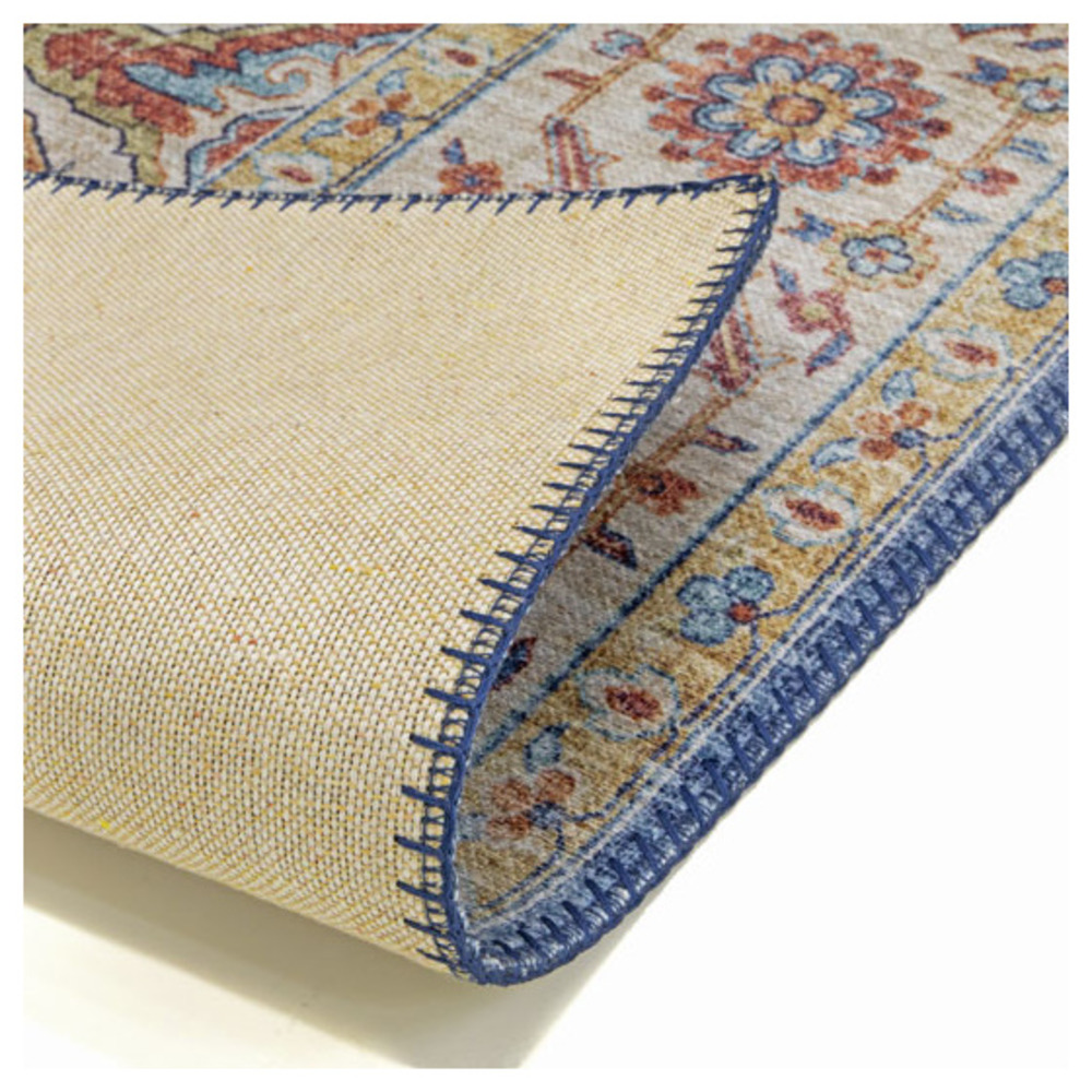 Tapis doux à motif oriental - leïla - marron et bleu - 160 x 230 cm