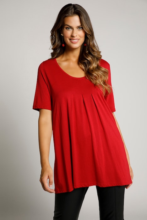 T-Shirt, Zierfalten, A-Linie, Rundhals, Halbarm, Modal