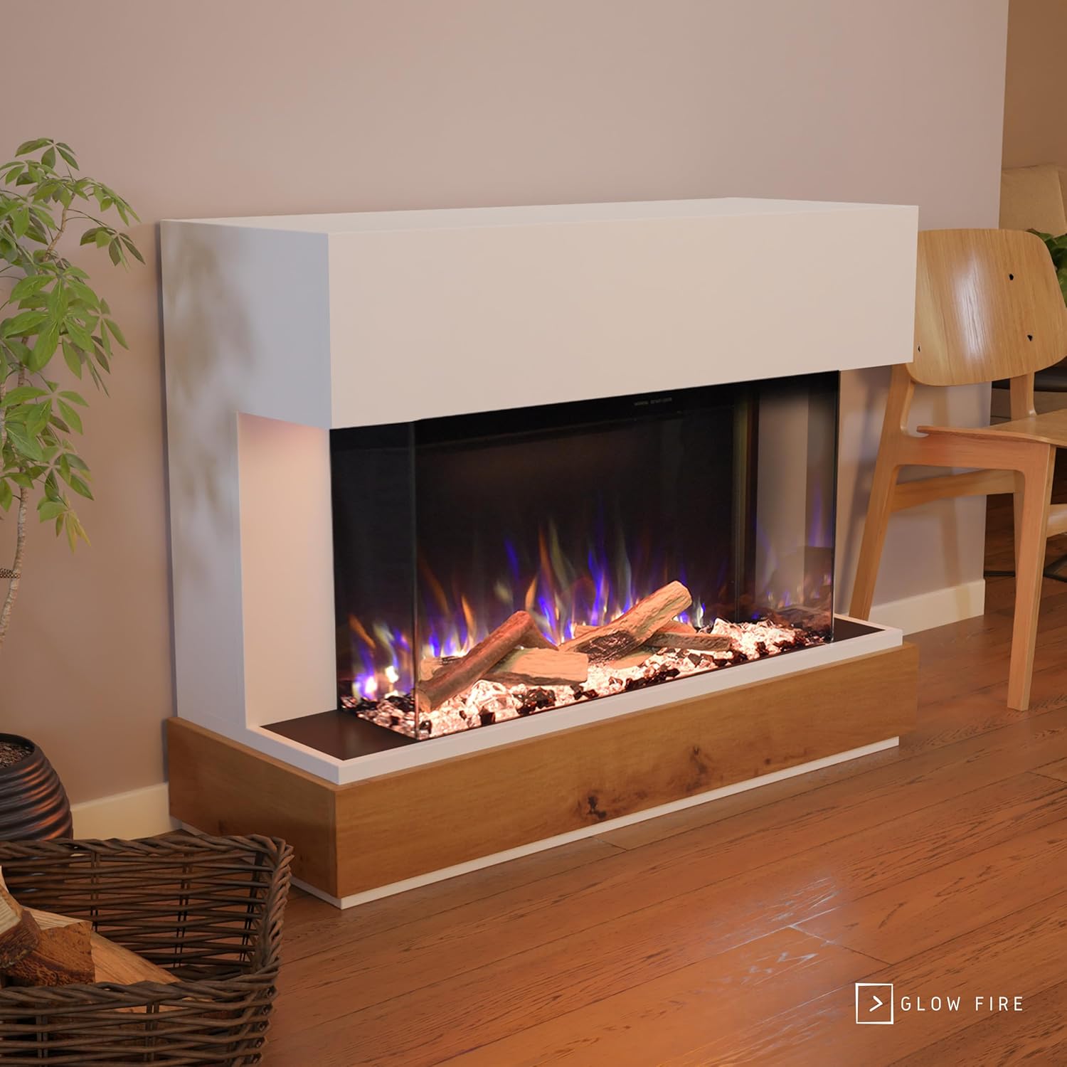 GLOW FIRE Kaminofen Curie mit realistischem 3D E-Motion LED-Feuer - Stand-Elektrokamin mit Heizung, Kaminfeuer & Timer, max. 1500 W, 114x89x41,5, Weiß