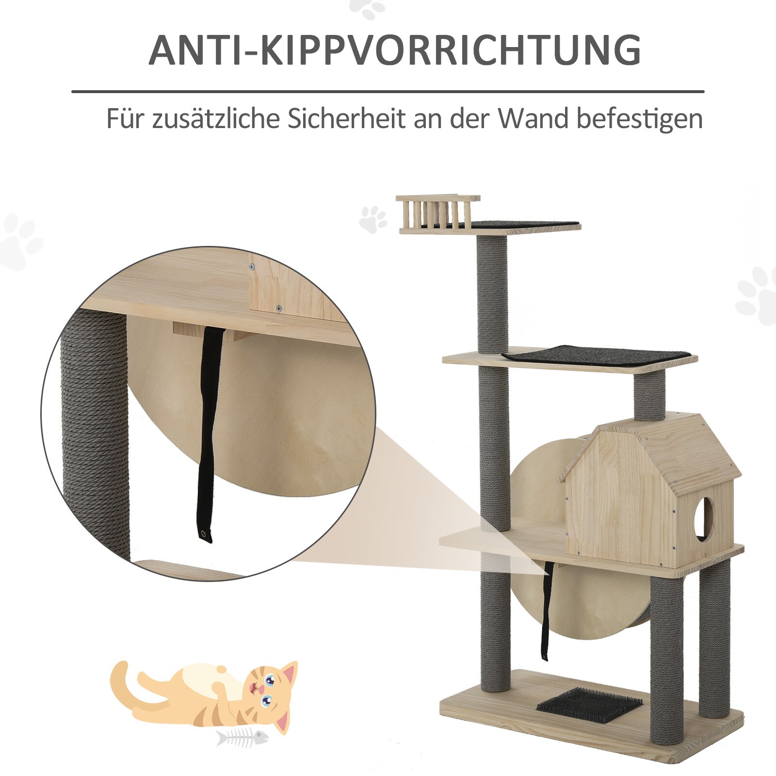 PawHut Kratzbaum mit Laufrad natur 80 x 40 x 148 cm (BxTxH)