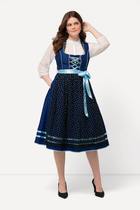 Dirndl, Herzen, Zierkette, Carree-Ausschnitt, ärmellos