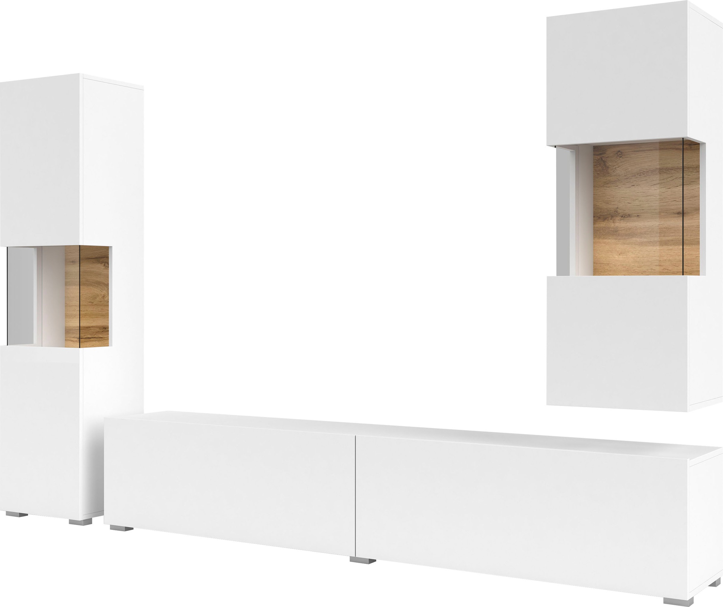 INOSIGN Wohnwand »Ava, Wohnzimmer-Set hängend/stehend montierbar, Vitrine, Lowboard«
