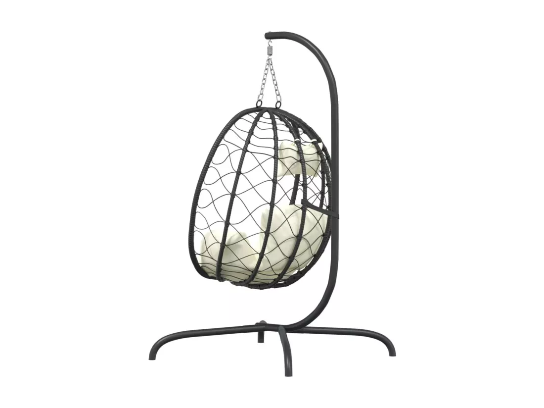 Chaise suspendue en forme d'œuf avec coussin blanc crème