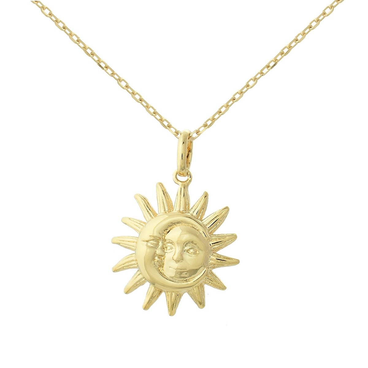 Collier soleil et lune unis Plaqué OR 750 3 microns