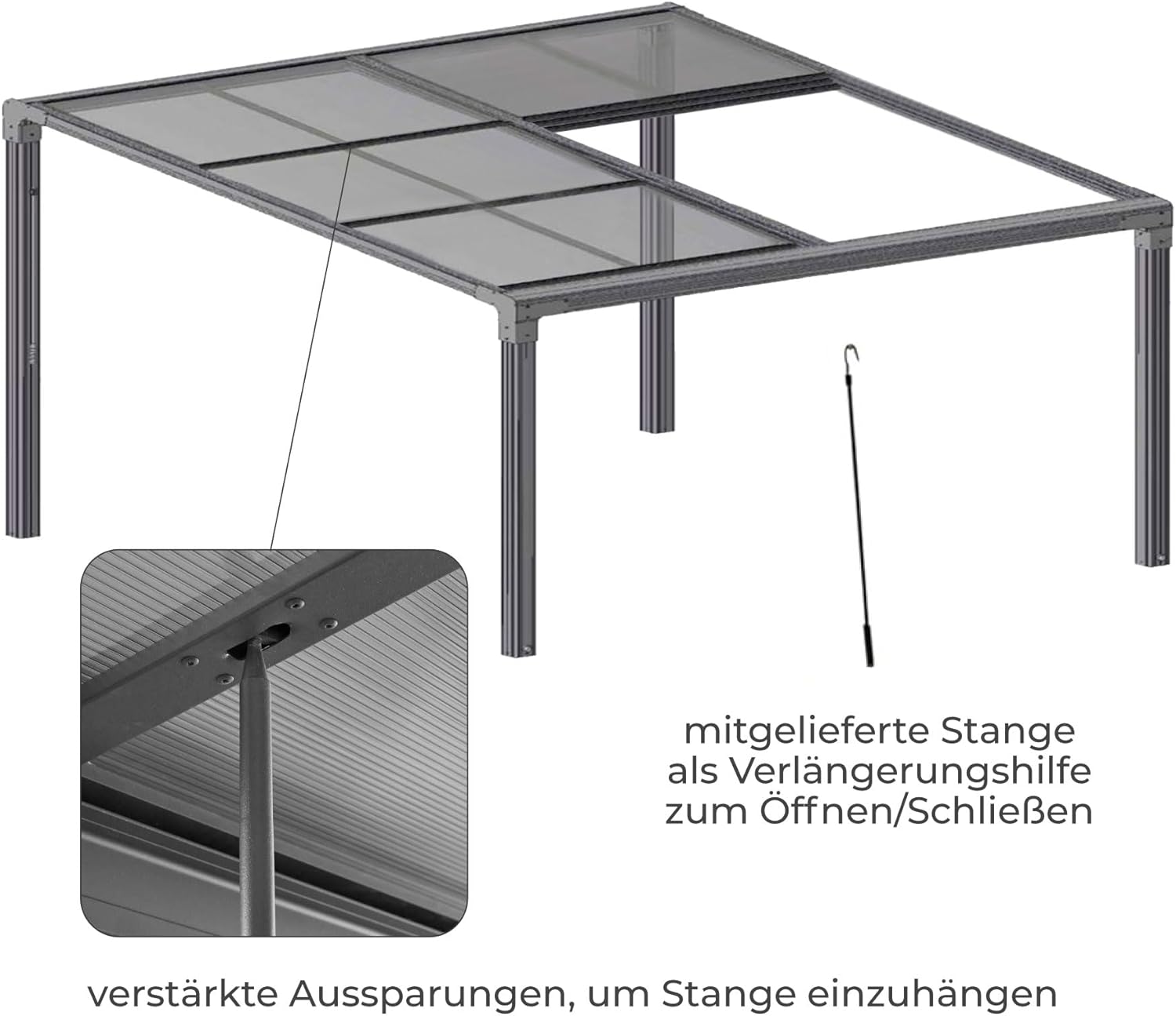 Terrassendach Veranda freistehend mit Schiebedach | Cabrio Überdachung pulverbeschichtet anthrazit (4 x 3m)