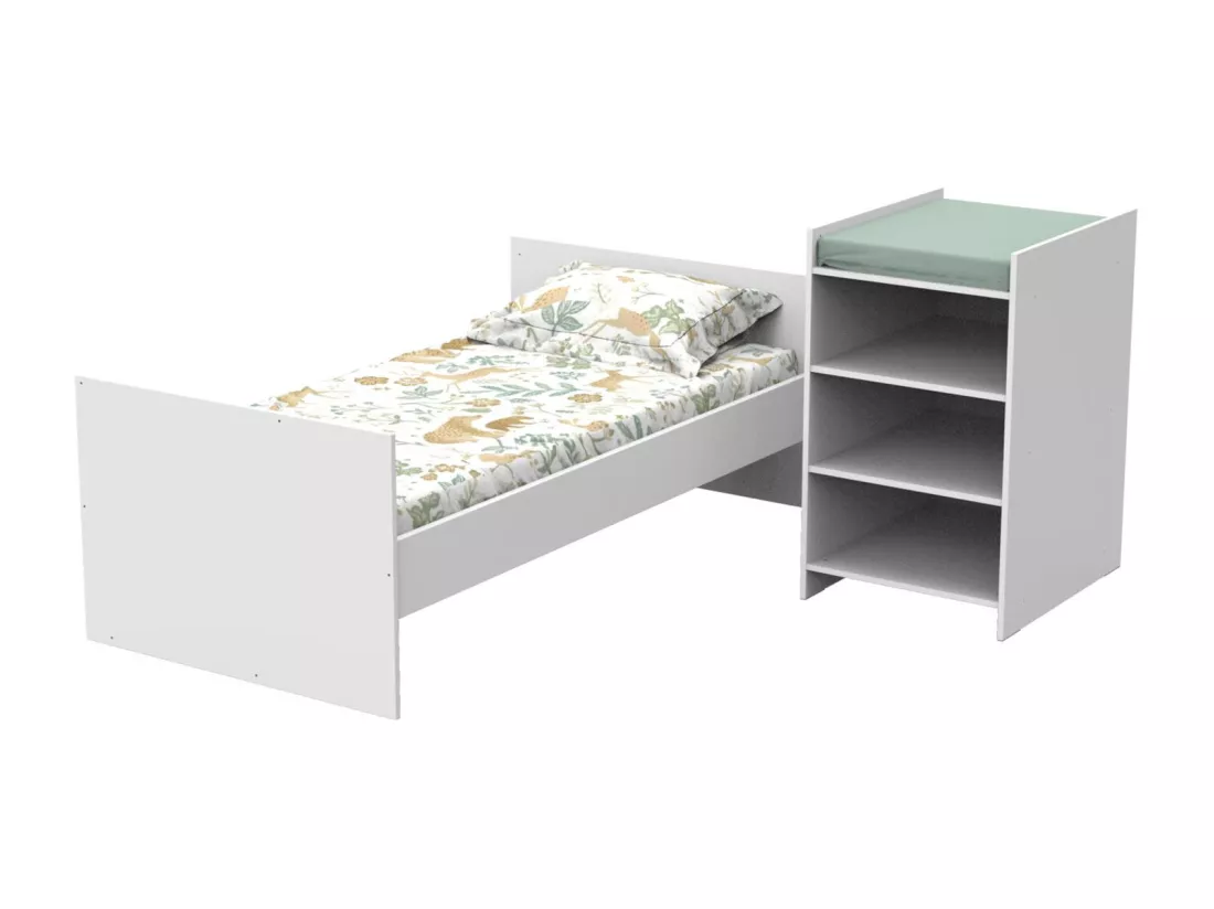 Lit bébé combiné 120x60 évolutif en 90x190 en bois blanc