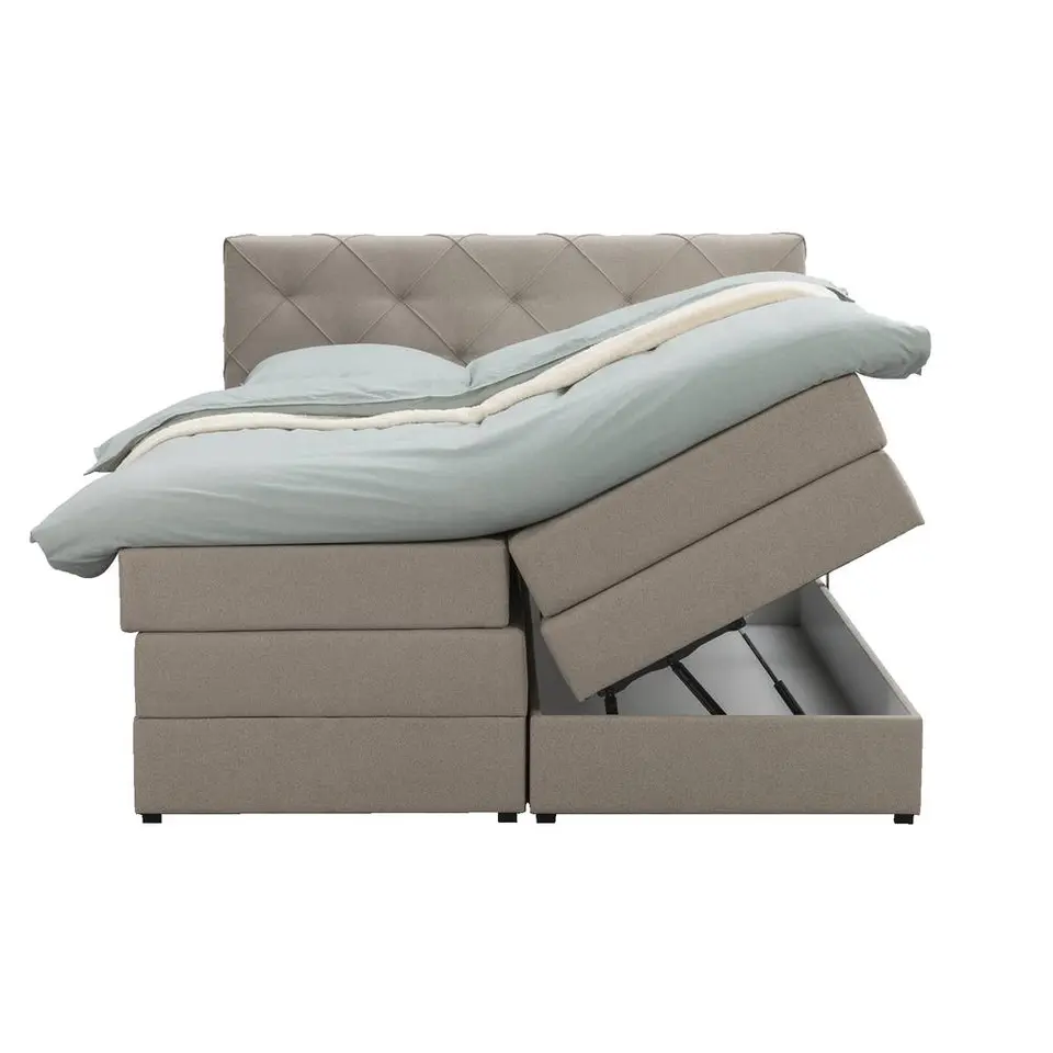 Boxspring met opbergruimte Liv geruit - beige - 180x200 cm