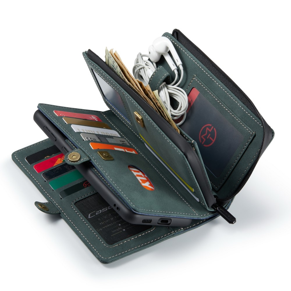 Samsung Galaxy S21 FE 5G 3in1 Leder Tasche   Magnet Hardcase Karten Etui - Dunkelblau