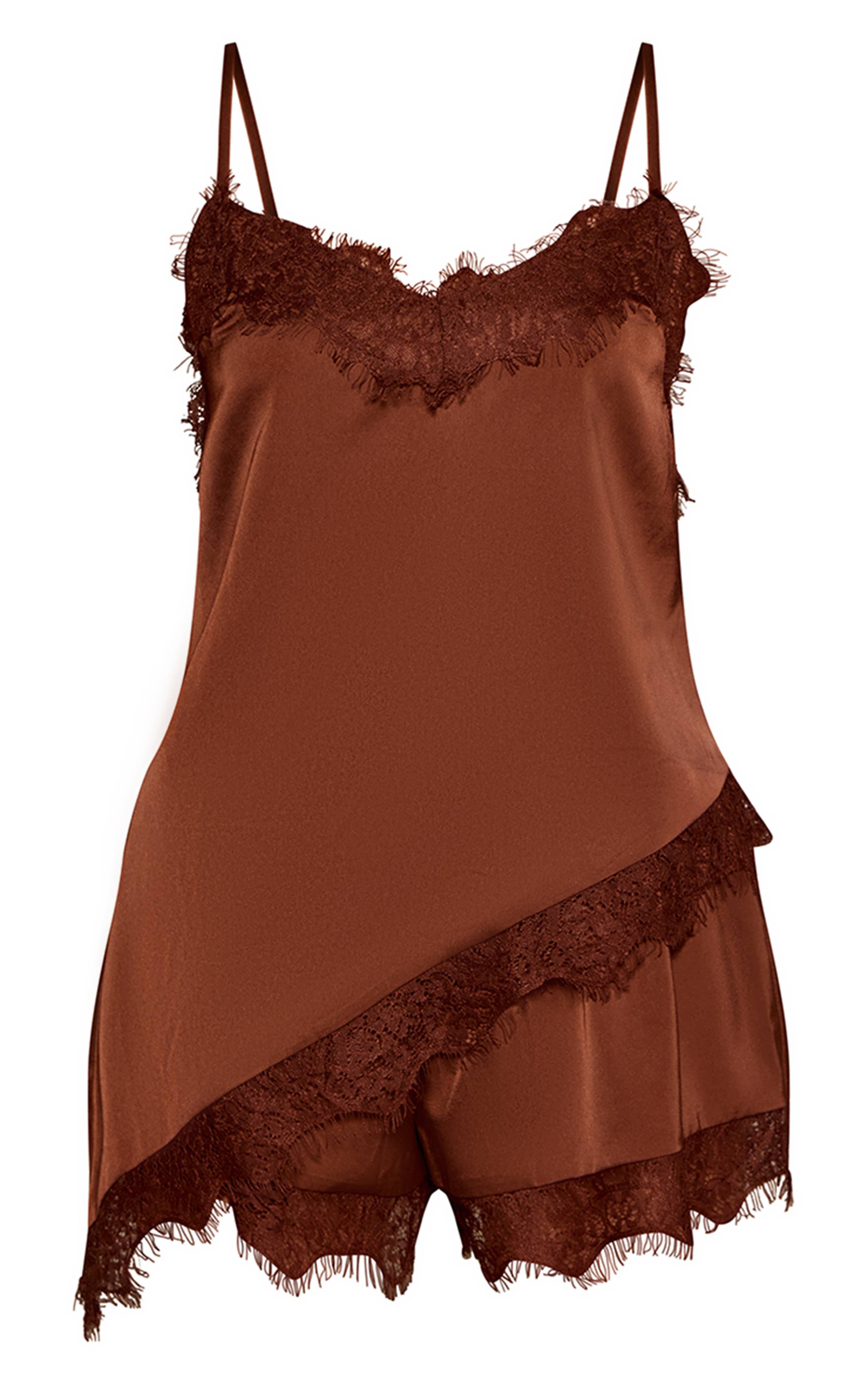 Ensemble Pyjama En Satin À Ourlet En Dentelle Et Short Boxer