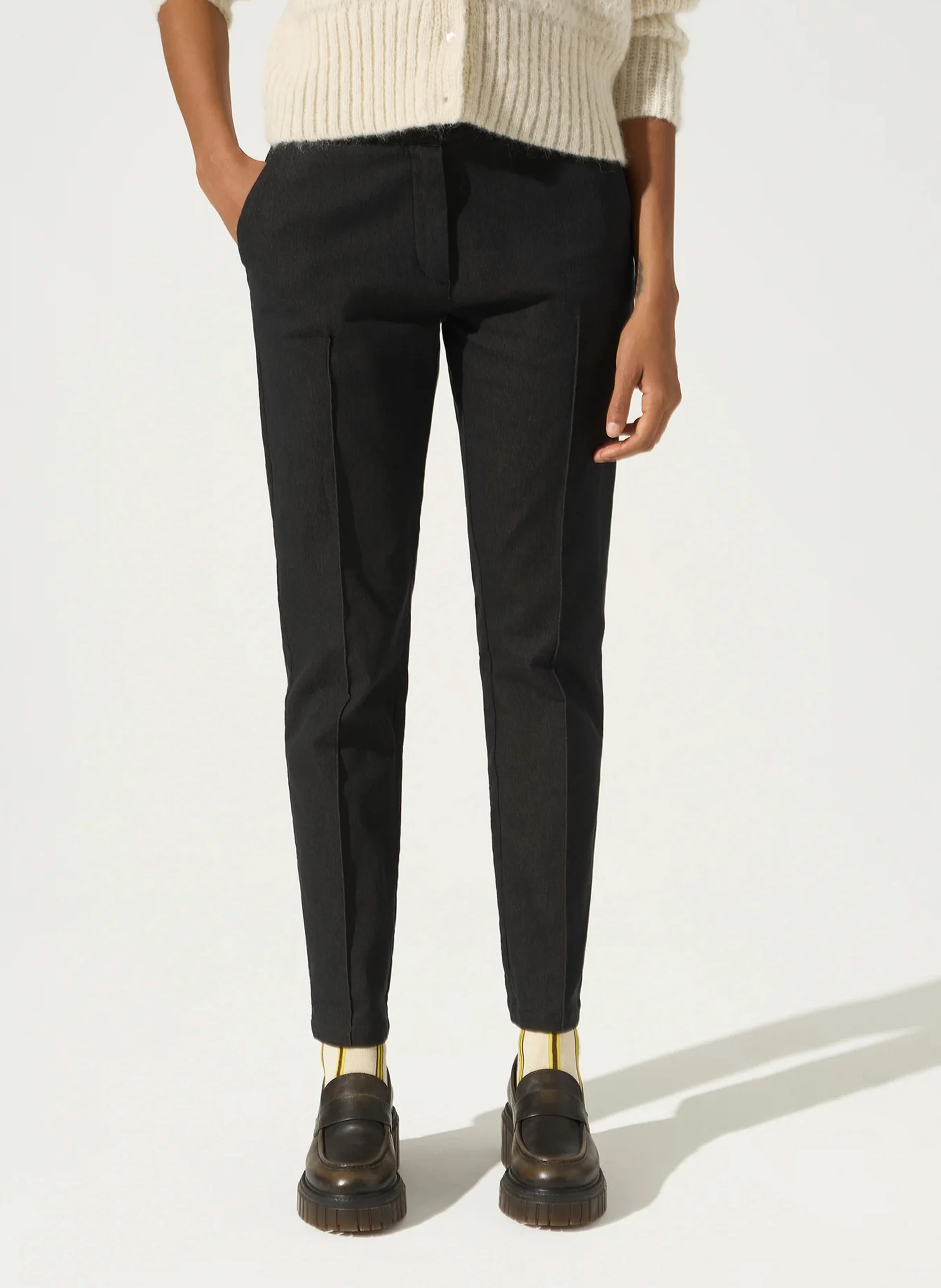 Pantalon droit en coton mélangé | Noir