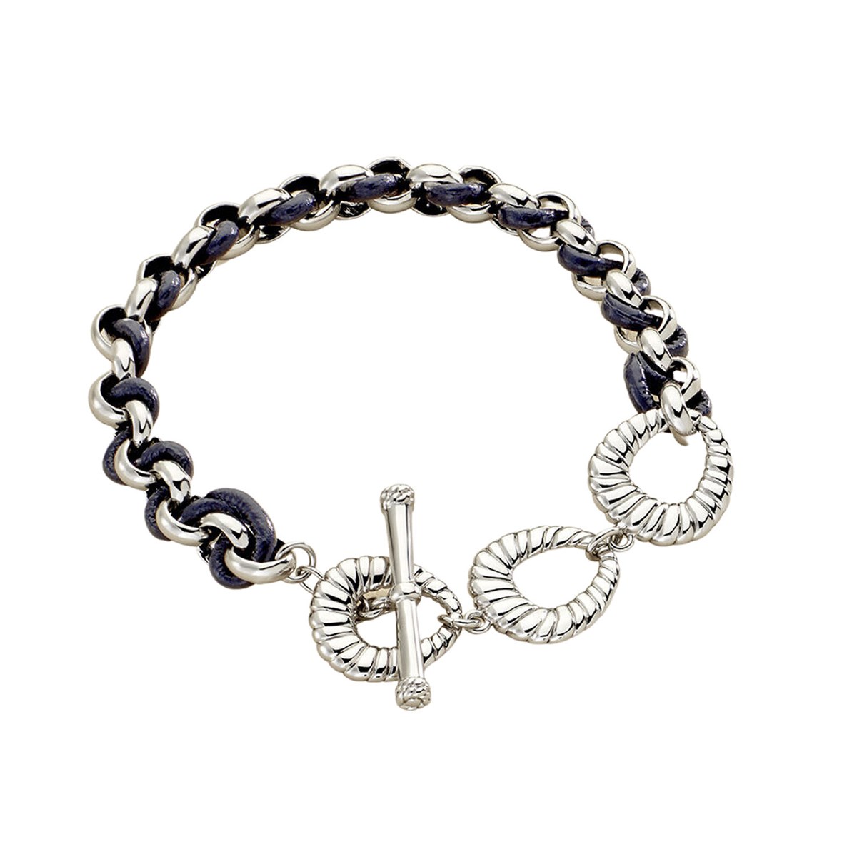 Bracelet Agatha Twiggy argenté cuir bleu