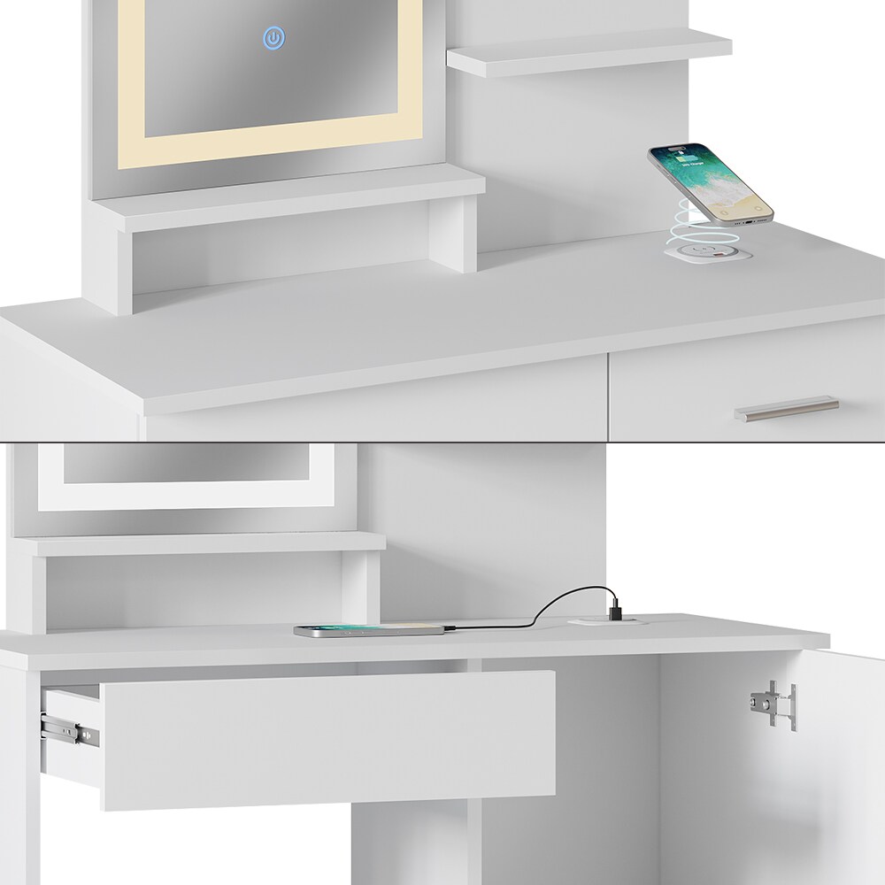Vicco Schminktisch Julia 90 cm mit LED-Spiegel und QI-Ladestation