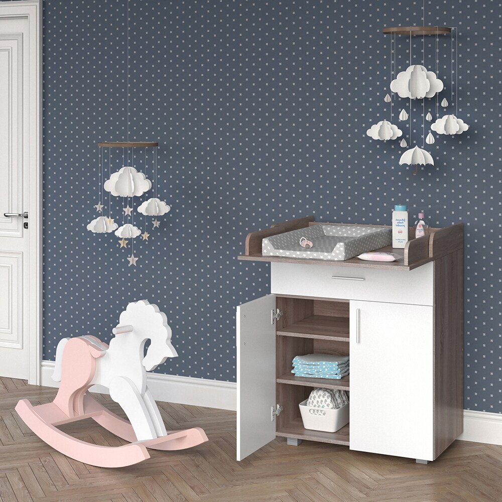 Vicco Wickeltisch Wickelkommode Wickelschrank Lena Weiß Sonoma Wickelaufsatz Schublade