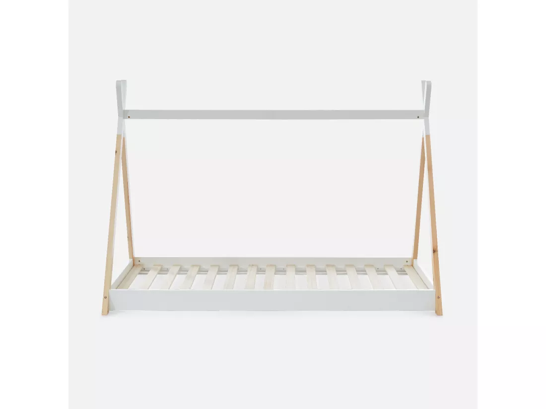 Lit Tipi en bois massif. pin naturel blanc - sommier inclus. 90x190cm - Tobias