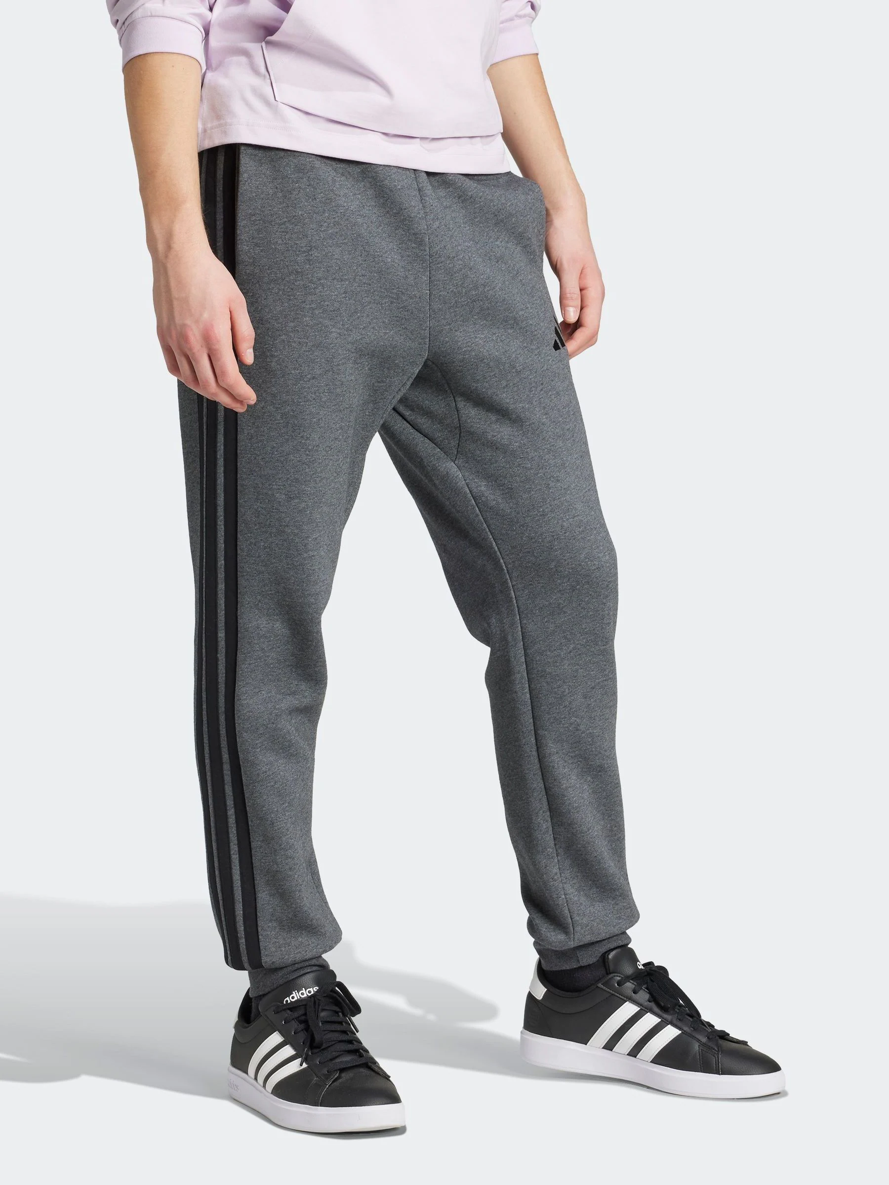 Grijs en zwart - adidas Essentials fleece joggingbroek met 3 strepen
