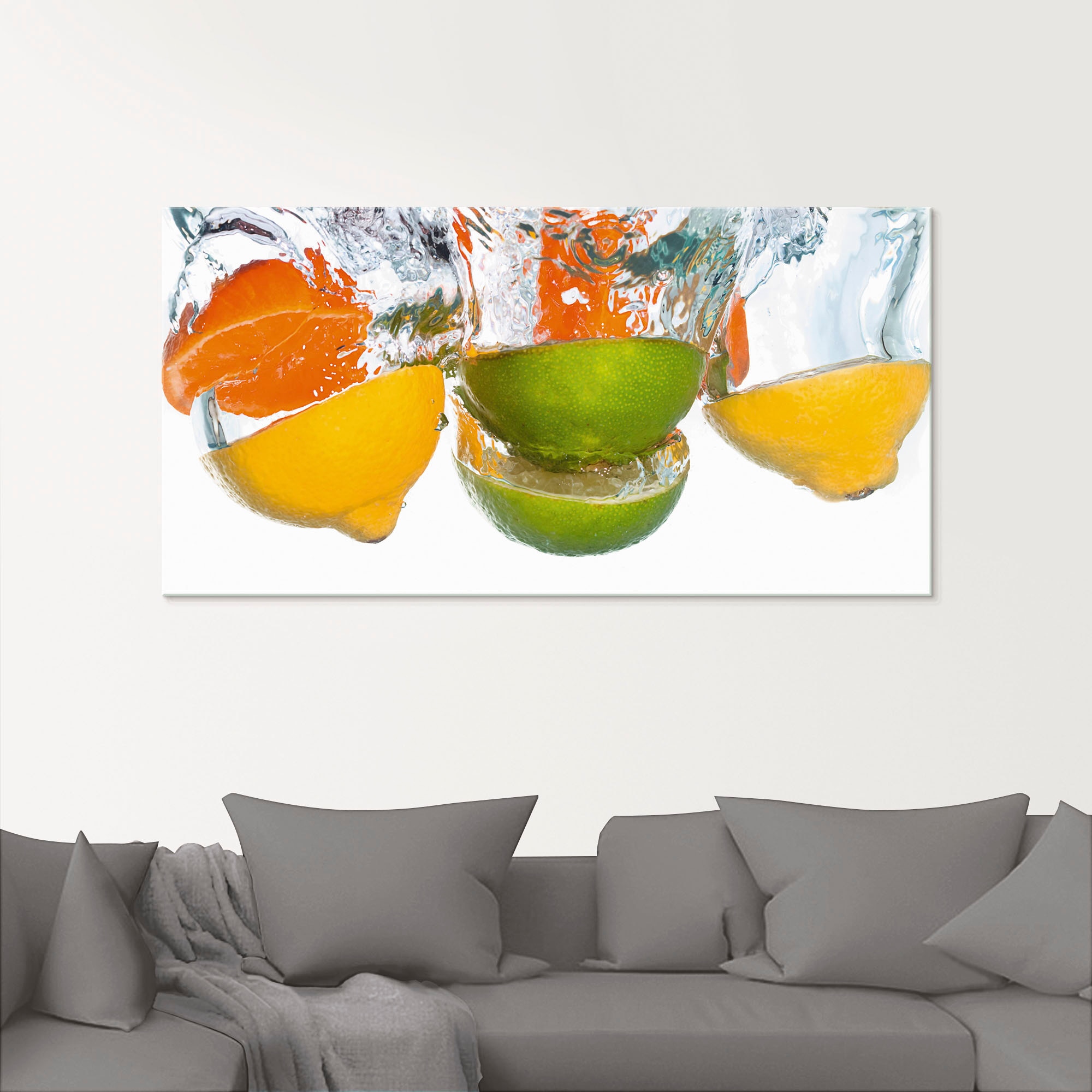 Artland Glasbild »Zitrusfrüchte fallen in klares Wasser« Lebensmittel 1 Stk. tlg. in verschiedenen Grössen