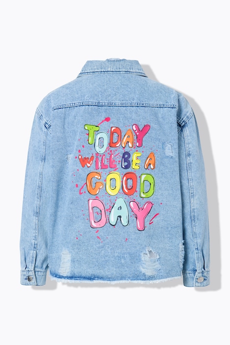 Jeansjacke, oversized, destroyed, Rückendruck