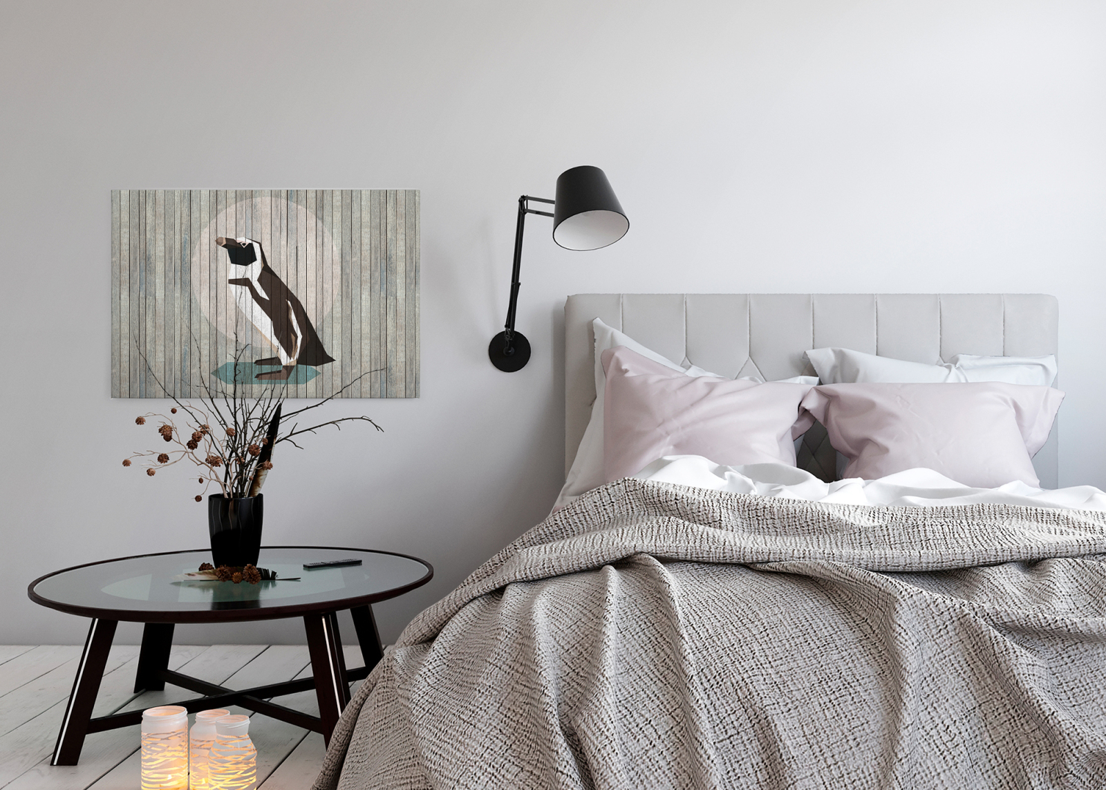 Leinwandbild PINGUIN - grau-schwarz - 90x60 cm