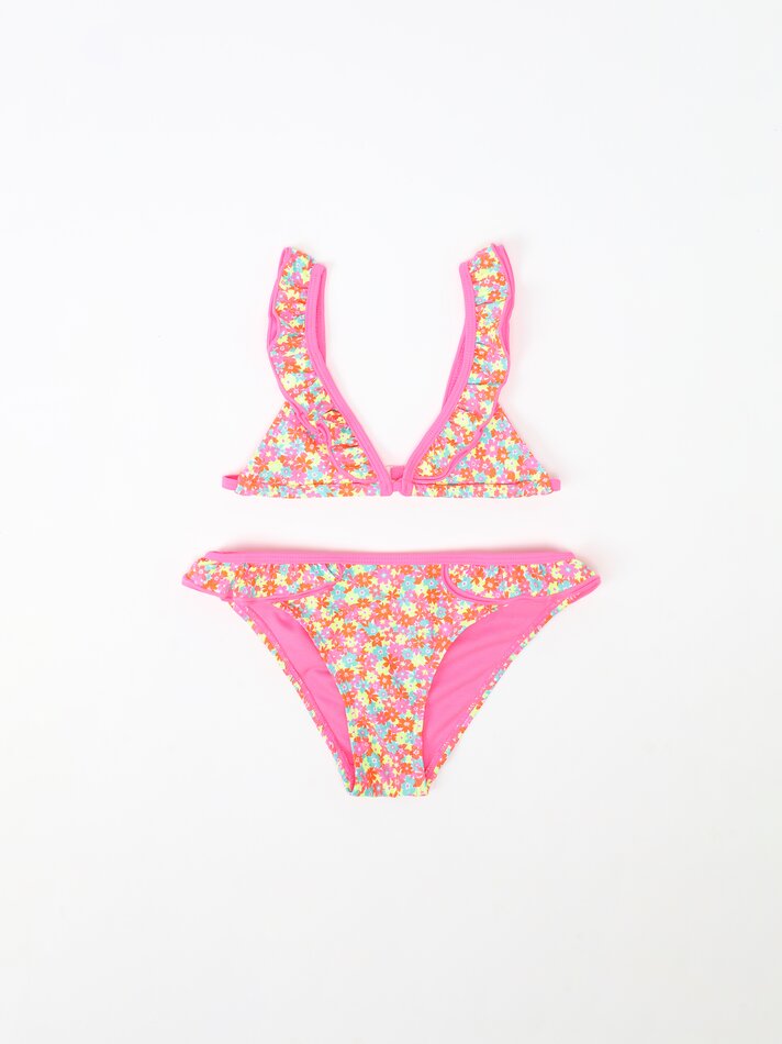 Conjunto de biquíni estampado de duas peças - Laranja Fluorescente