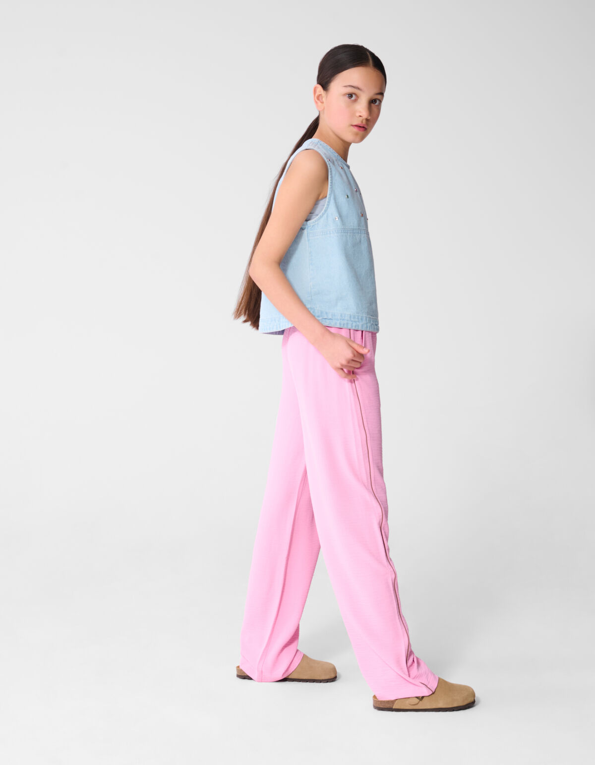 Piping Wide Leg Fit Broek Lichtroze