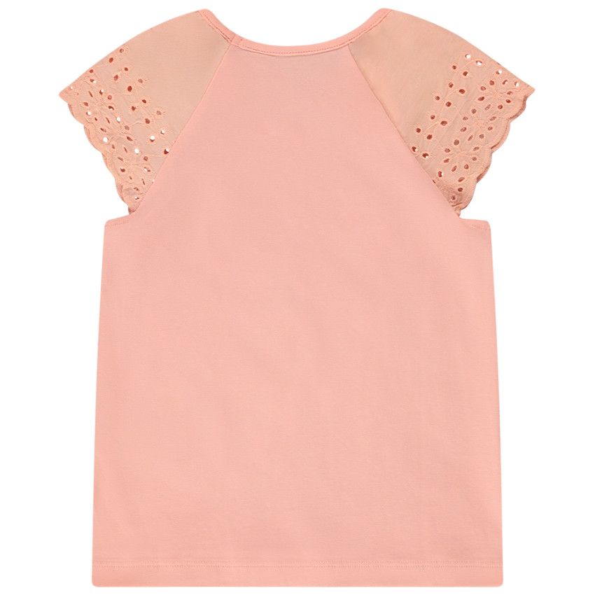T-shirt manches courtes en broderie anglaise uni pour fille - Multicolore